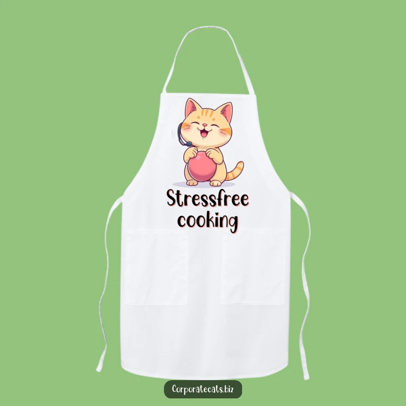 Funny Apron: Headset Stress Ball Cat, Kitchen Calm Funny Gift