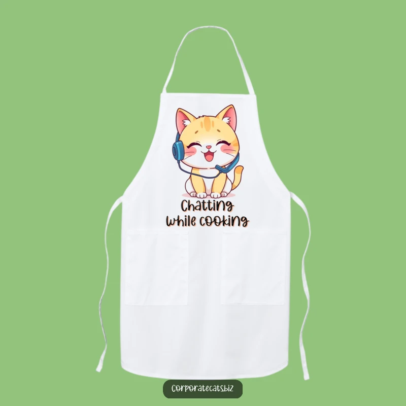 Funny Call Center Cat Apron - Hilarious Kitchen Companion for Chatty Cooks