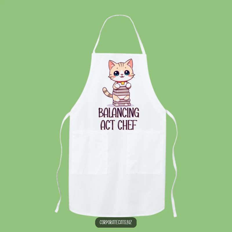 Funny Cat Apron: Playful Chef Kitten Balancing Docs, Kitchen Fun Funny Gift