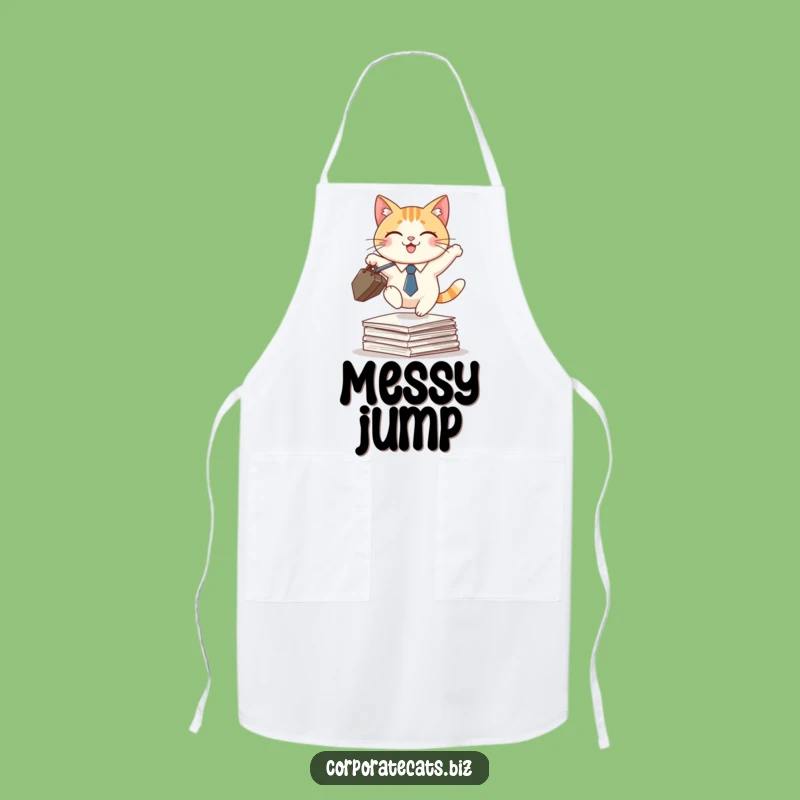 Funny Cat Chef's Business Apron: Hilarious Kitchen Leap!