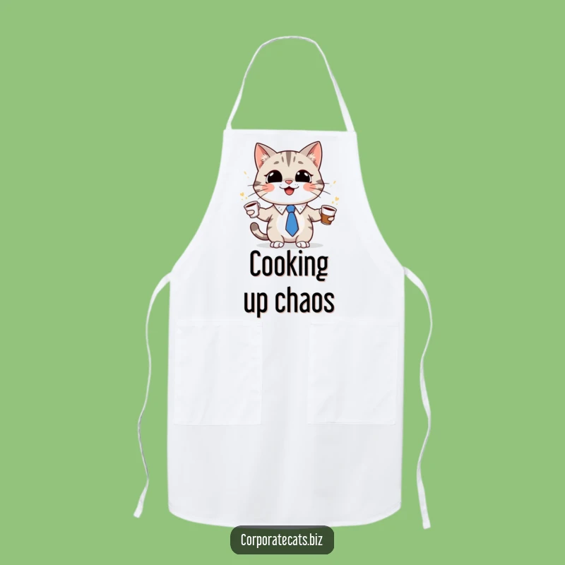 Funny Cat Juggling Apron: Kitchen Fun with a Tie-Wearing Barista Cat
