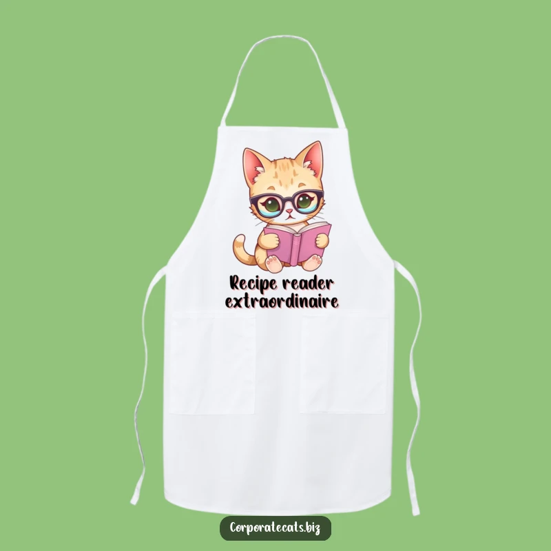Funny Curious Cat Glasses Apron: Hilarious Kitchen Wear for Bookworm Felines