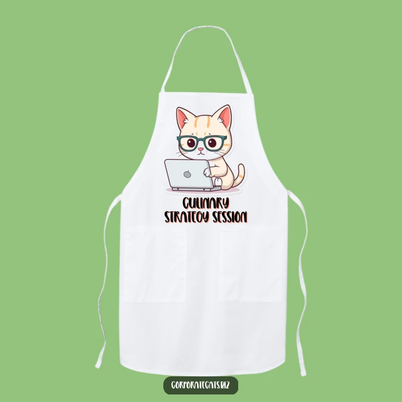 Funny Focused Cat Laptop Glasses Apron: Kitchen Intelligence & Feline Humor Gift