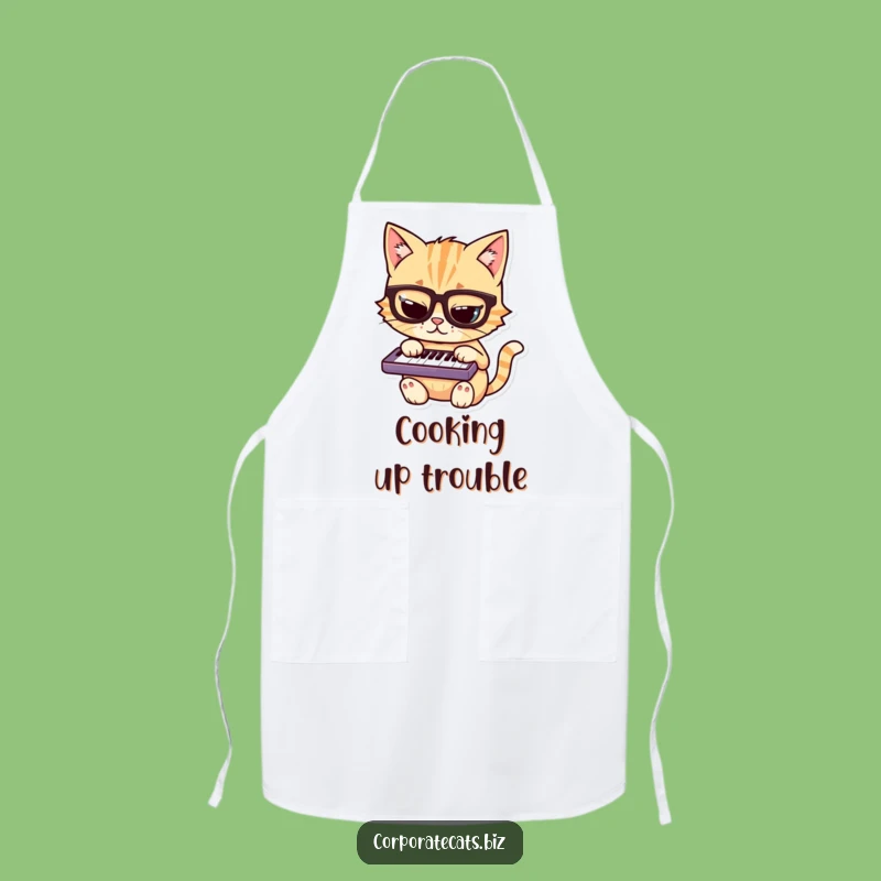 Funny Mischievous Cat Apron: Nerdy Feline in Glasses Playing Keyboard, Protects and Amuses Funny Gift!