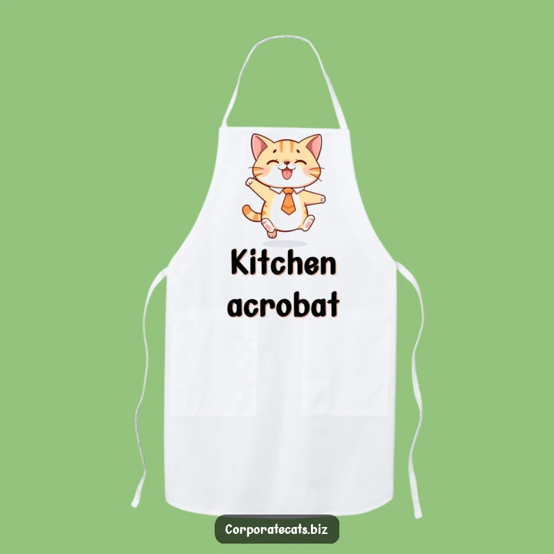 Funny Playful Cat Tie Jump Apron: Hilarious Kitchen Wear for Energetic Felines