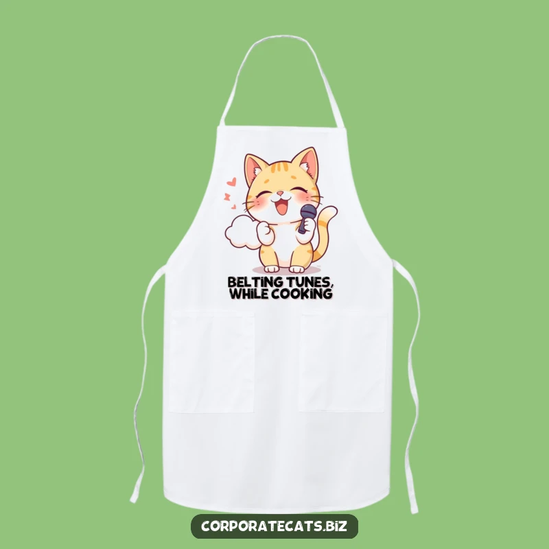 Funny Singing Cat Apron - Microphone Kitchen Music Humor Gift