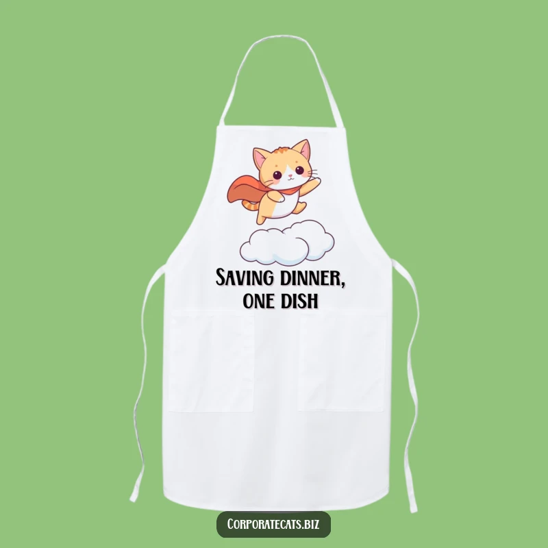 Funny Superhero Cat Apron - Cape Kitchen Adventure Humor Gift