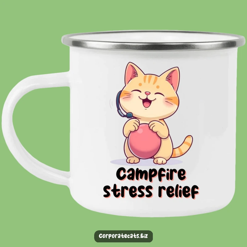 Funny Camping Mug: Headset Stress Ball Cat, Relaxed Outdoors Funny Gift