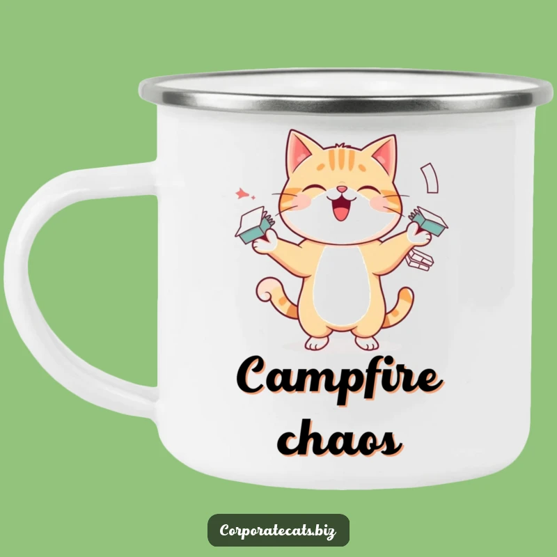 Funny Juggling Cat Camping Mug - Durable and Hilarious Outdoor Companion