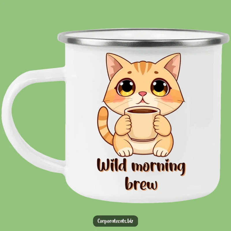 Funny Surprised Cat Camping Mug - Durable Wide-Eyed Feline Cup - Hilarious Outdoor Gift