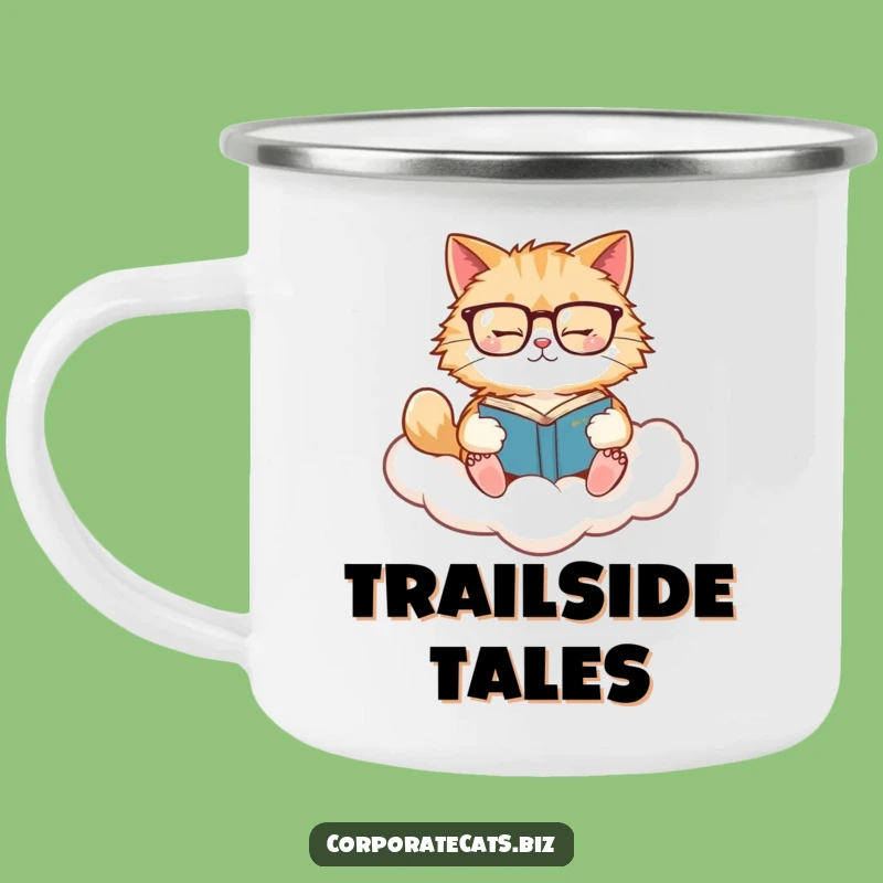 Funny Cat Campfire Mug: Rugged Mug with a Cat Reading on Cloud, Great Funny Gift