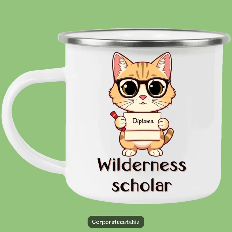 Funny Sophisticated Cat Camping Mug - Durable Educated Feline Cup - Hilarious Travel Gift