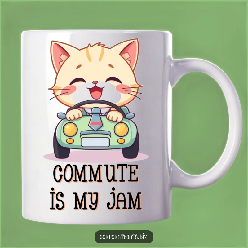 Funny Cat Driver Mug - A Hilarious Necktie Cat Car Gift for Commuters