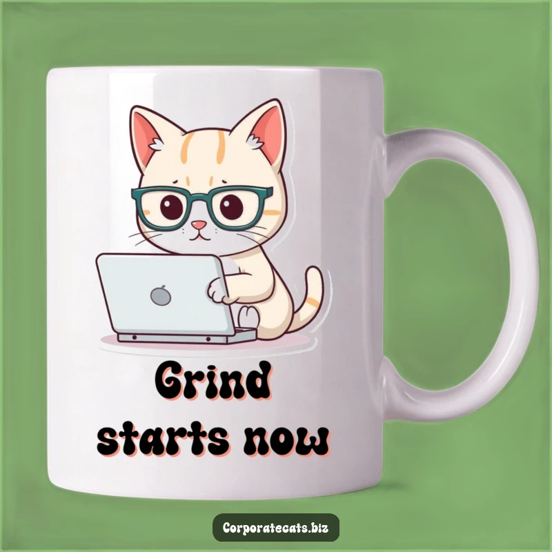 Funny Focused Cat Laptop Glasses Mug: Intellectual Feline Humor Gift