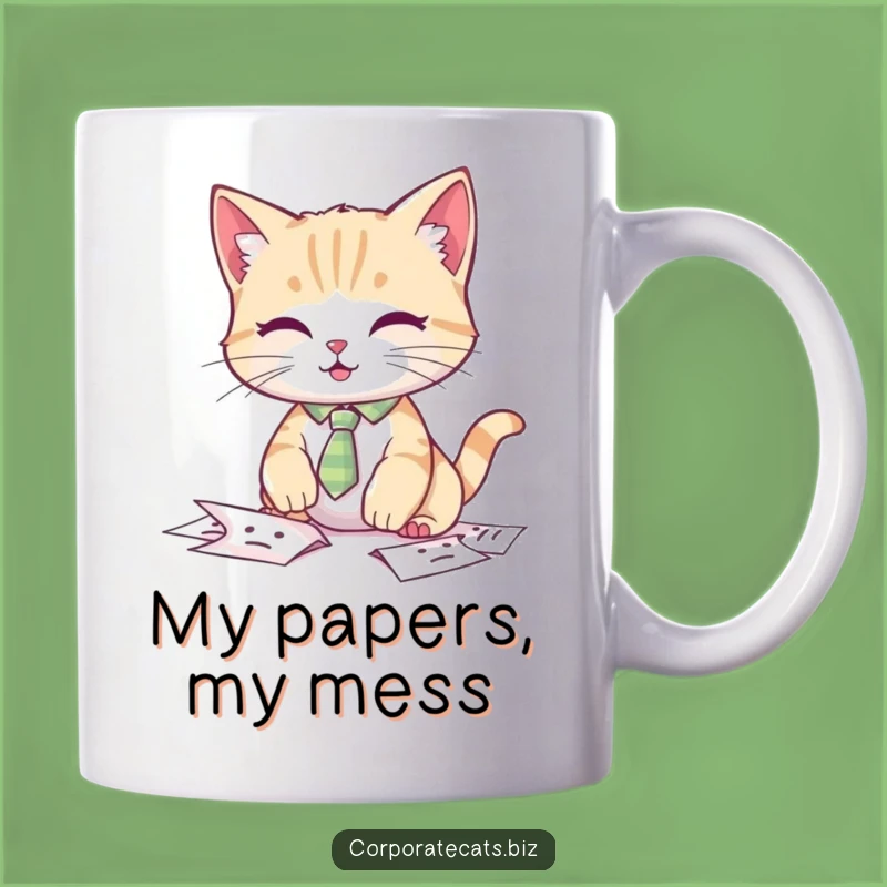 Funny Cat Tie Mug: Fumbling Papers Professional, Hilarious Office Gift