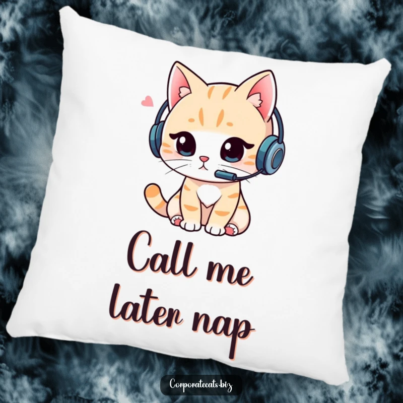 Funny Cat Gamer Pillow: Soft decorative pillow featuring a cat wearing a headset, focused on a video call, perfect for gaming setups.