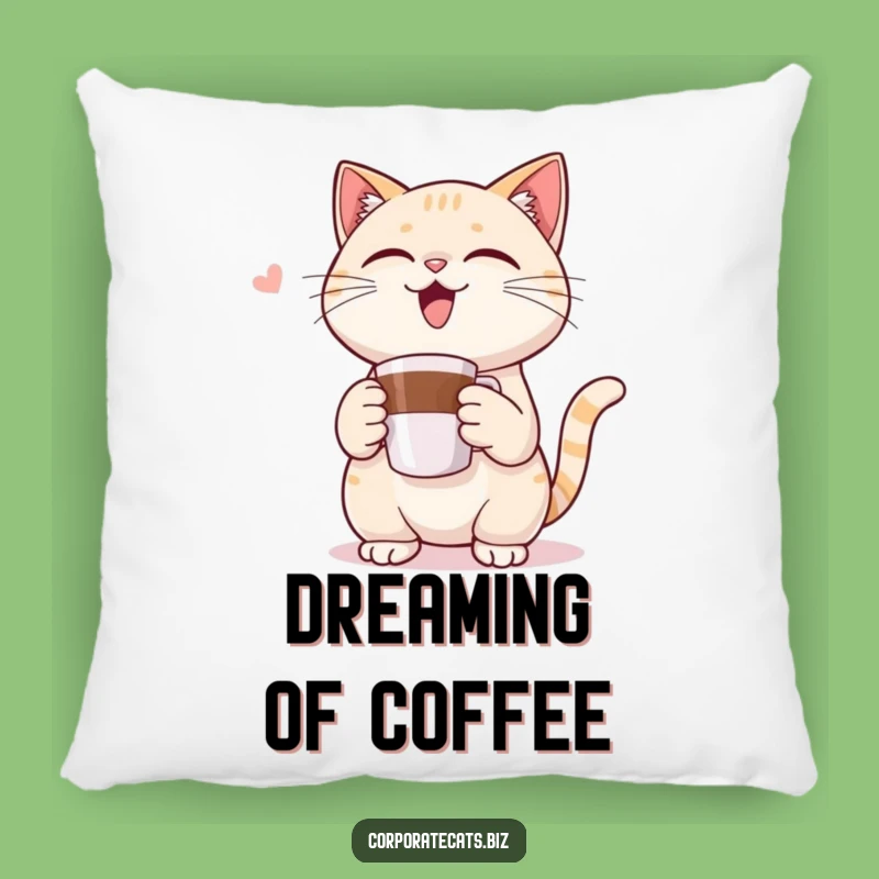 Funny Pillow: Cat's Miniature Coffee Cup Victory - Cozy Comedic Comfort Gift!