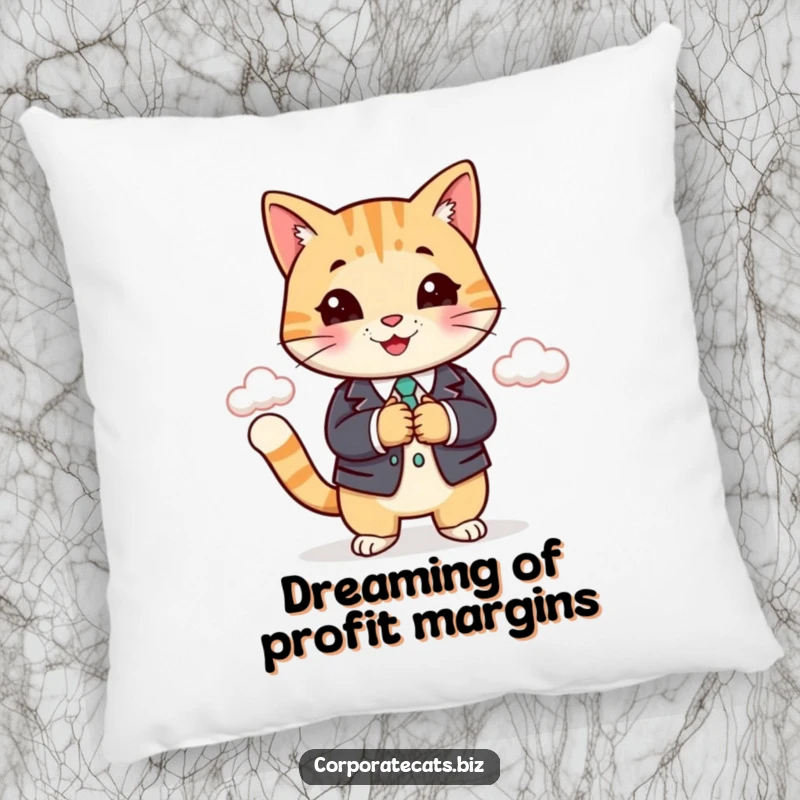 Funny cat in a business suit shaking hands with a cloud, a cuddly and humorous accent pillow. A great funny gift.