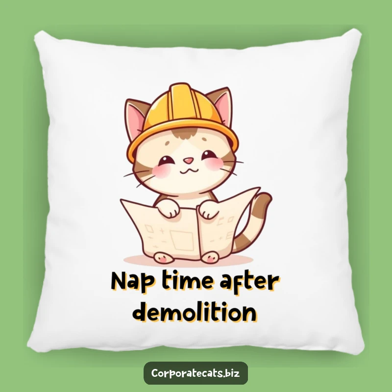 Funny Cat Architect Pillow - Comfy Blueprint Cushion for Playful Cat Lovers
