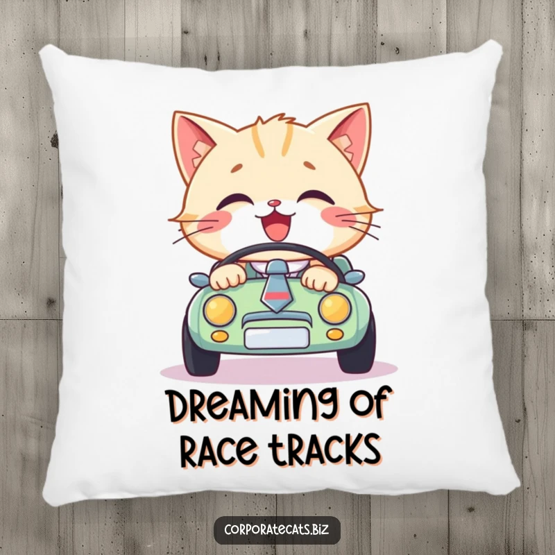 Funny cat wearing a necktie, driving a tiny car, this soft pillow is a humorous addition to any room, ideal funny gift.
