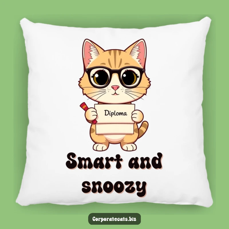 Funny Sophisticated Cat Pillow - Soft Educated Feline Cushion - Hilarious Graduate Gift