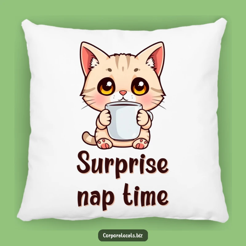 Funny Cat Comfort Pillow - Soft & Surprised Coffee Accent