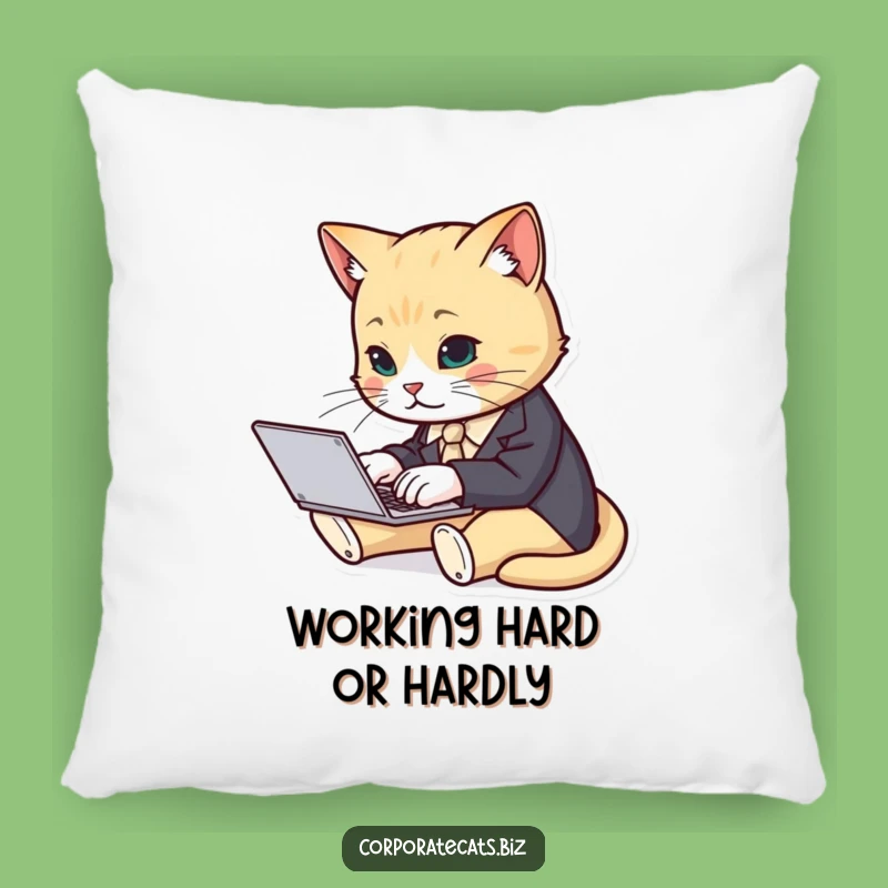 Funny Cat Suit Typist Pillow - Cozy Humor for Your Workspace