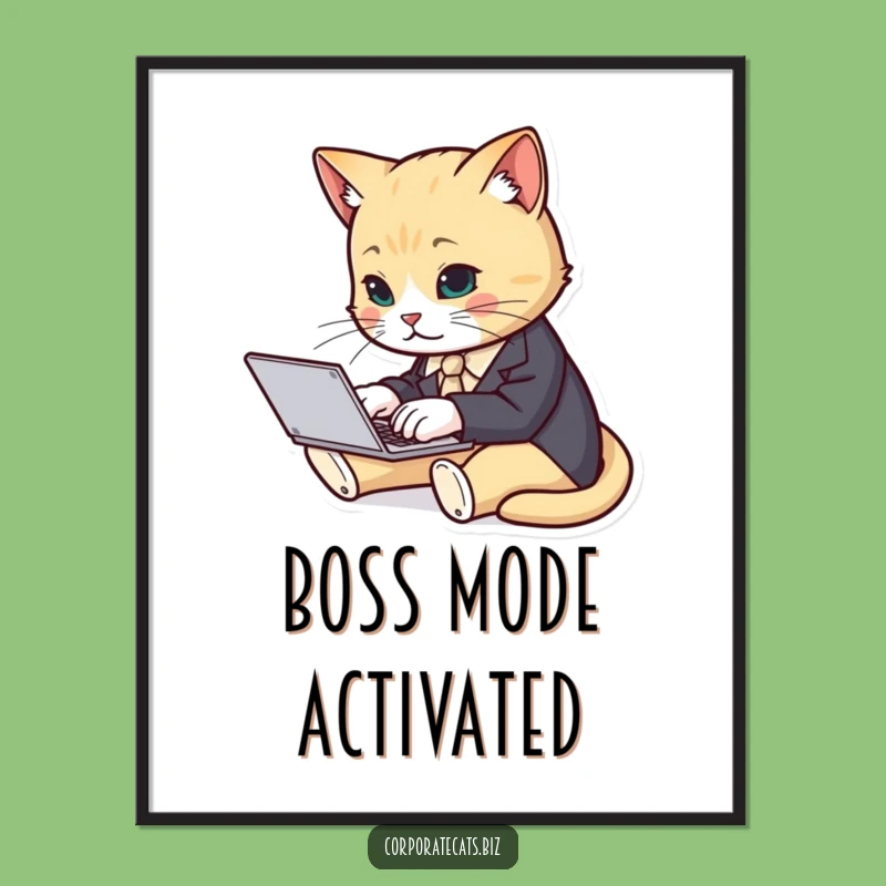 Funny Cat Suit Typist Digital Art - Instant Business Decor