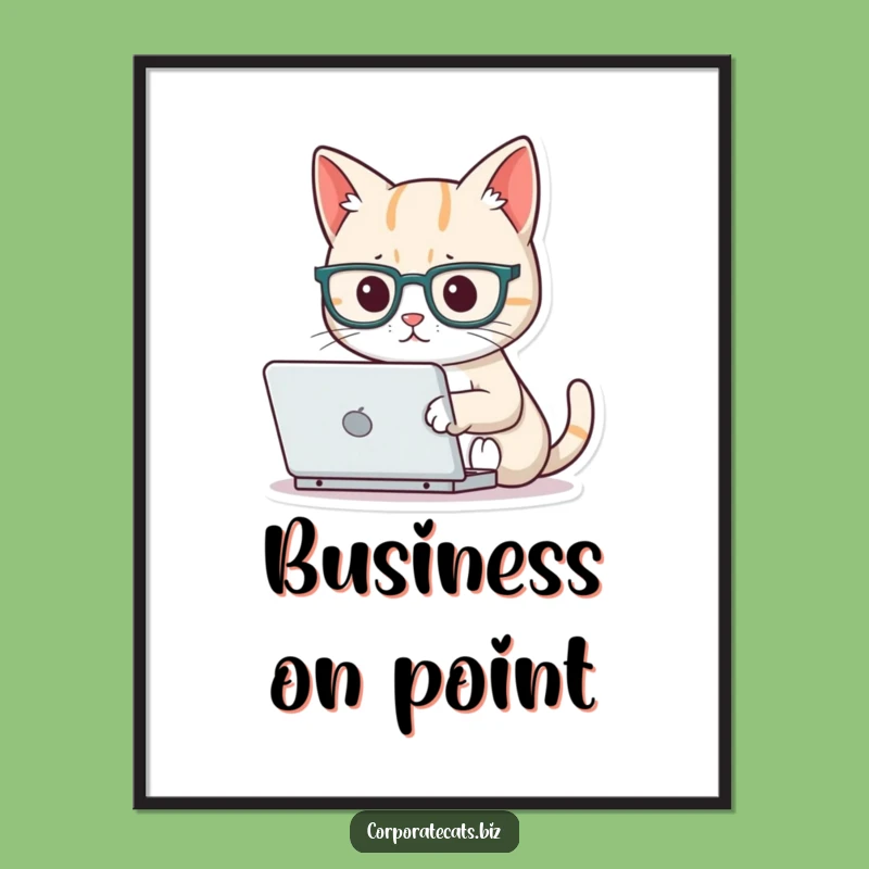 Funny Focused Cat Laptop Glasses Digital Art: Instant Intellectual Decor & Gift