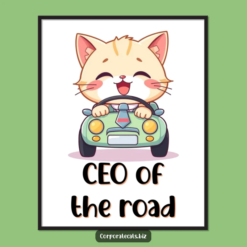 Funny Cat Driver Digital Art - Instant Necktie Cat Car Download