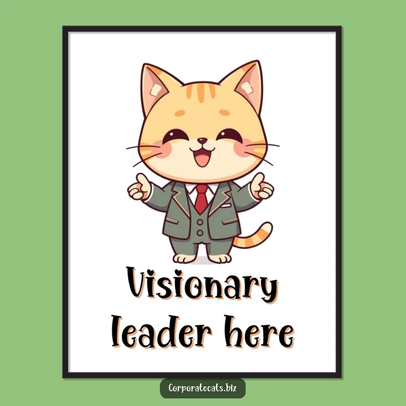 Funny Business Cat Digital Print: Joyful Feline in Suit Presenting, Instant Funny Gift Art!
