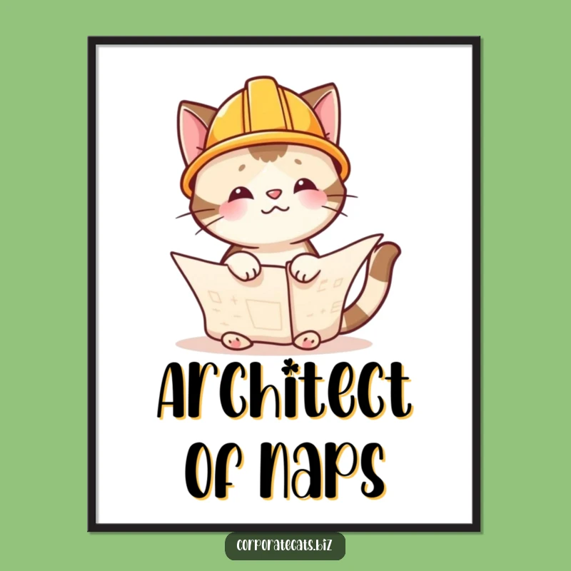 Funny Cat Architect Digital Art - Instant Blueprint Download for Whimsical Decor