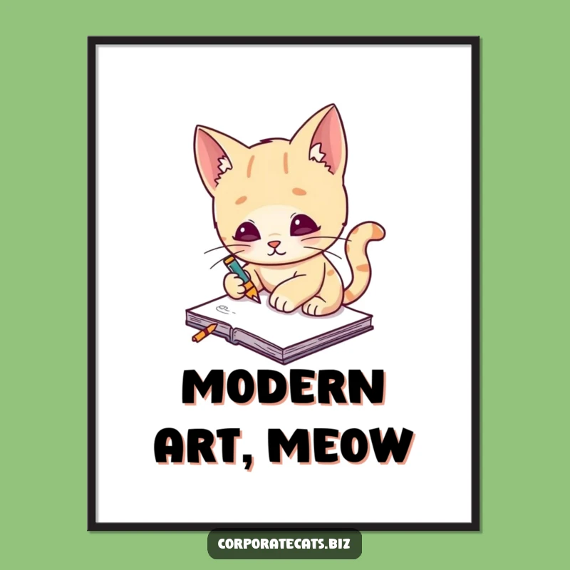 Funny Cat Artist Digital Print: Instant Download of Creative Sketching Feline Art