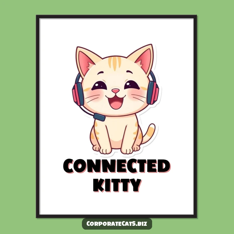 Funny Cat Digital Art - Cheerful Headset Talker Printable Decor