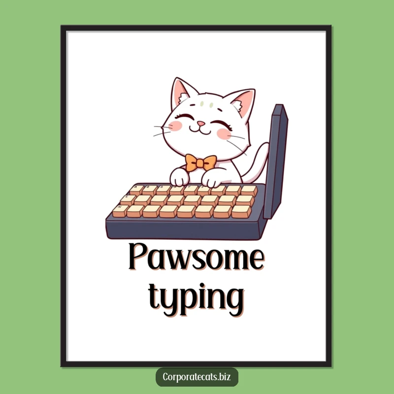 Funny Digital Art: Keyboard Cat with Bowtie Print, Tech Humor Funny Gift