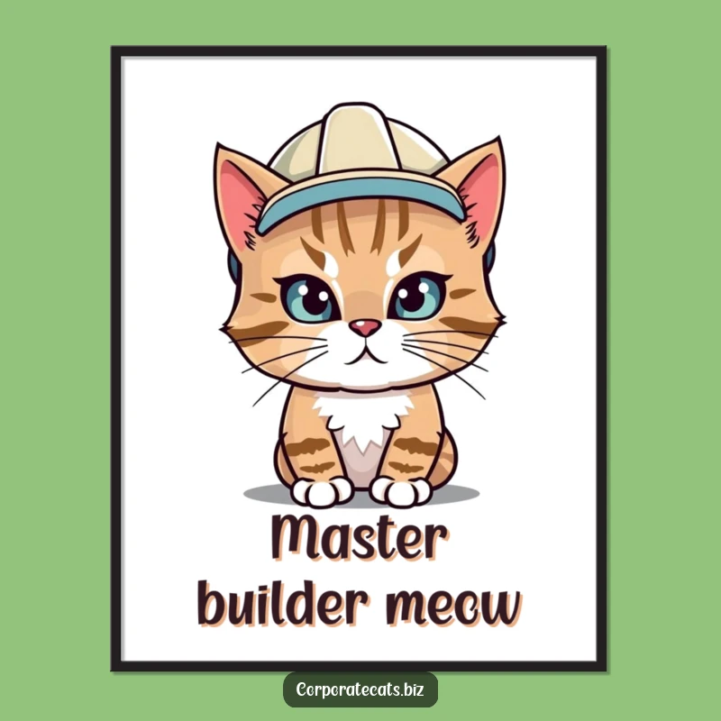 Funny Hard Hat Cat Digital Art: Instant Hilarious Construction Feline Decor