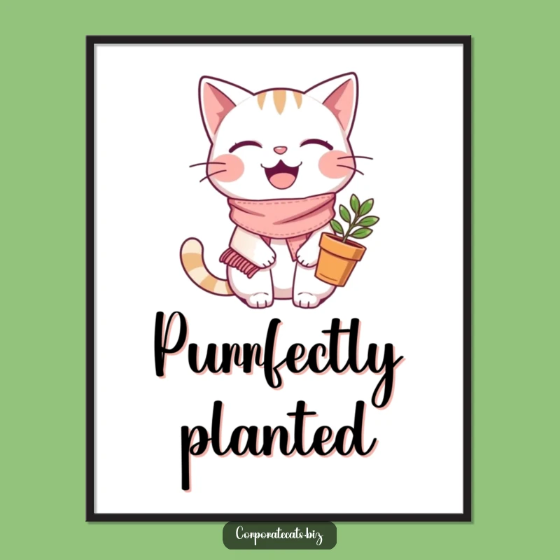 Funny Joyful Cat Art Print: Plant Gardener Decor, Instant Funny Gift
