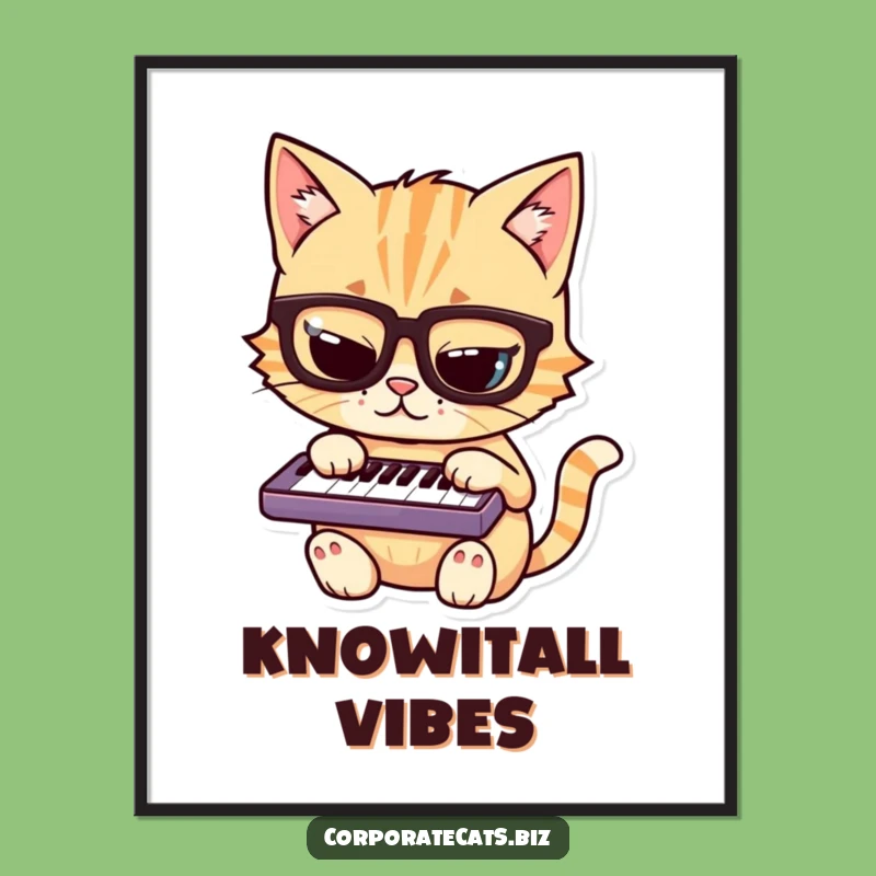 Funny Mischievous Cat Digital Print: Nerdy Feline in Glasses Playing Keyboard, Instant Funny Gift Art!