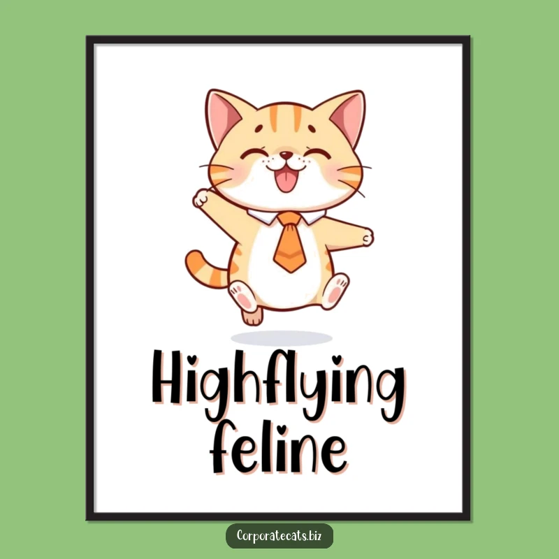 Funny Playful Cat Tie Jump Digital Art: Instant Hilarious Feline Action Decor