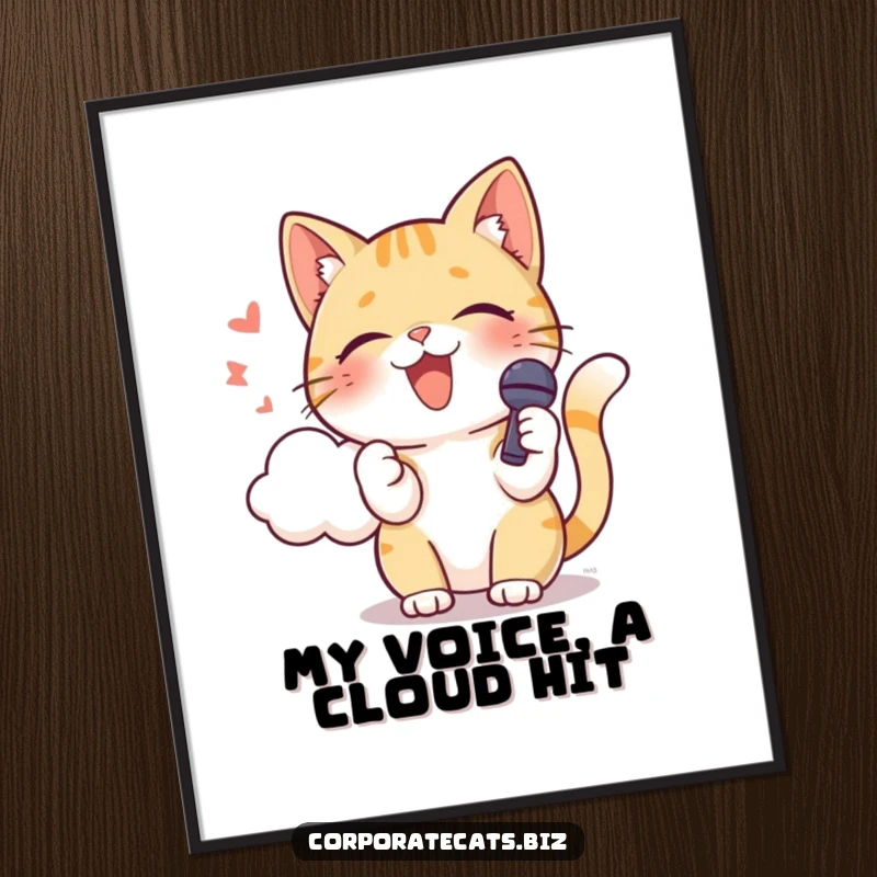 Funny cat with a microphone, singing into a cloud, instantly downloadable musical art. A great funny gift.