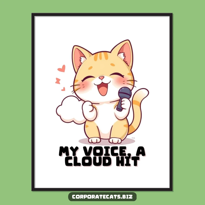 Funny Singing Cat Digital Art - Printable Microphone Wall Art Gift