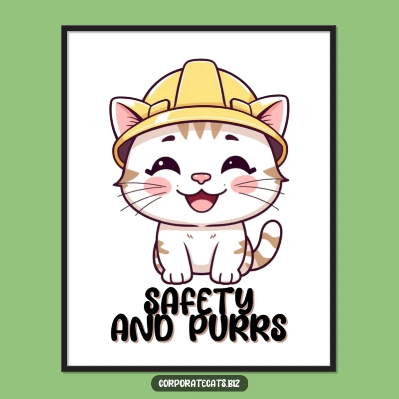 Funny Smiling Cat Digital Art: Wearing Hard Hat, Instant Hilarious Decor Download