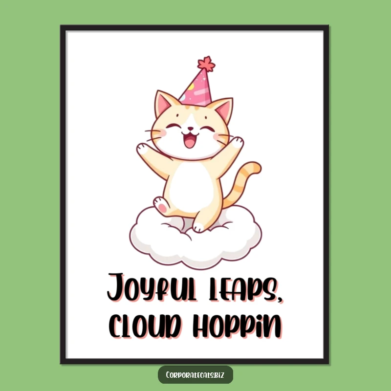 Funny Party Cat Digital Art - Printable Dancing Cloud Wall Art Gift