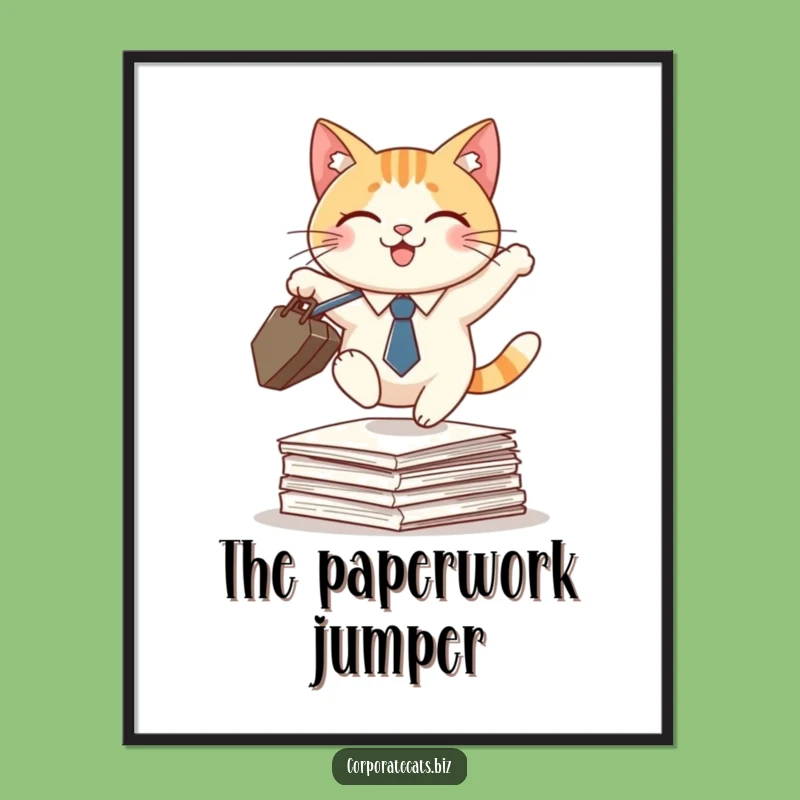 Funny Cat Business Leap Digital Art: Hilarious Print!