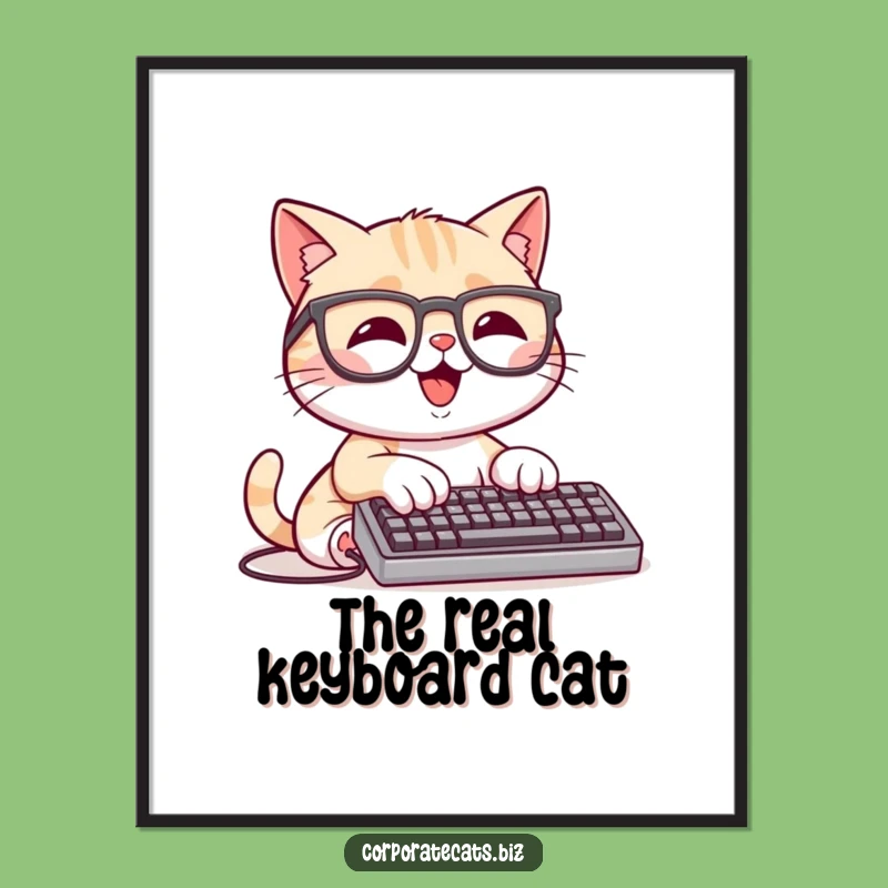 Funny Coder Cat Digital Art: Happy Animal Print, Instant Funny Gift for Walls