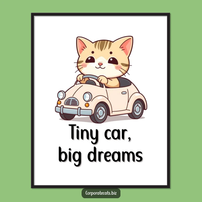 Funny Cute Cat Digital Art: Driving a Toy Car, Instant Hilarious Decor Download