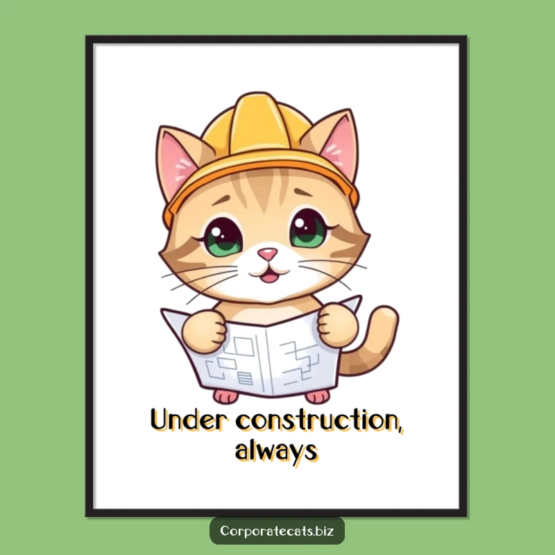 Funny Construction Cat Digital Art: Playful Animal Print, Instant Funny Gift for Walls