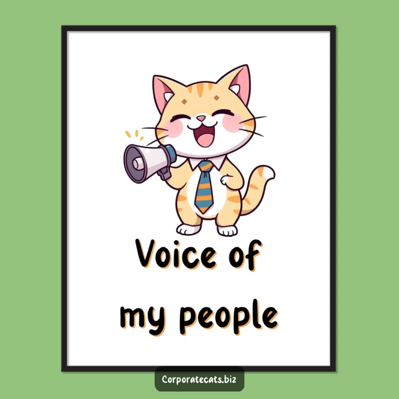 Funny Excited Cat Digital Print: Cheerful Feline in Tie with Megaphone, Instant Funny Gift Art!
