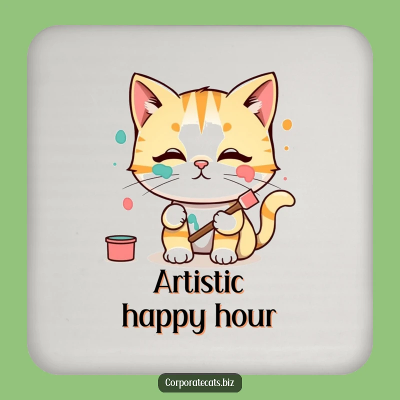 Funny Cat Artist Coaster: Protect Surfaces from Paint Splatters - Fun Funny Gift!