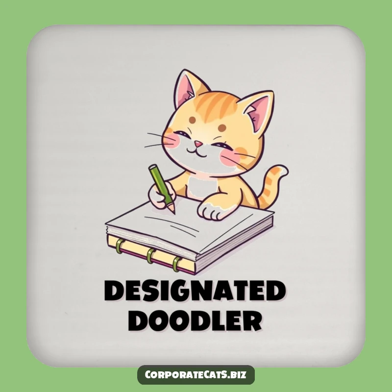 Funny Creative Cat Coaster Set - Sketching Feline Drink Protector - Hilarious Artist Gift